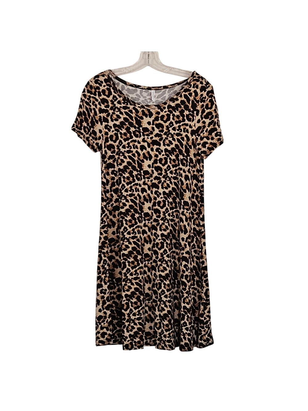 Popyoung Animal Print Dress A-line Leopard Print Short Slv Sz M EUC